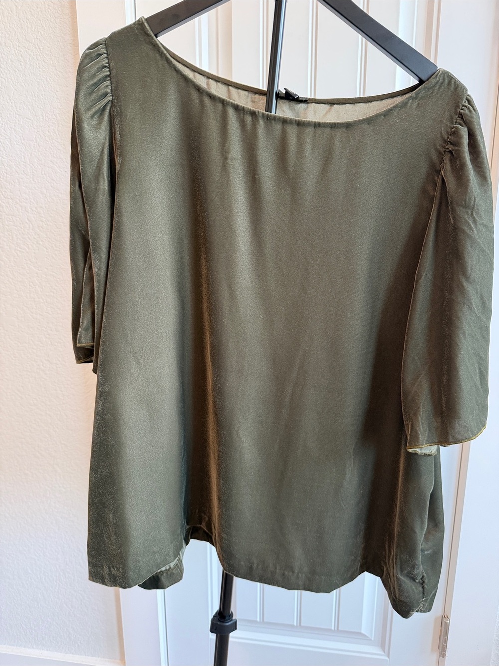 Ann Taylor Olive Green Velvet Boatneck Blouse